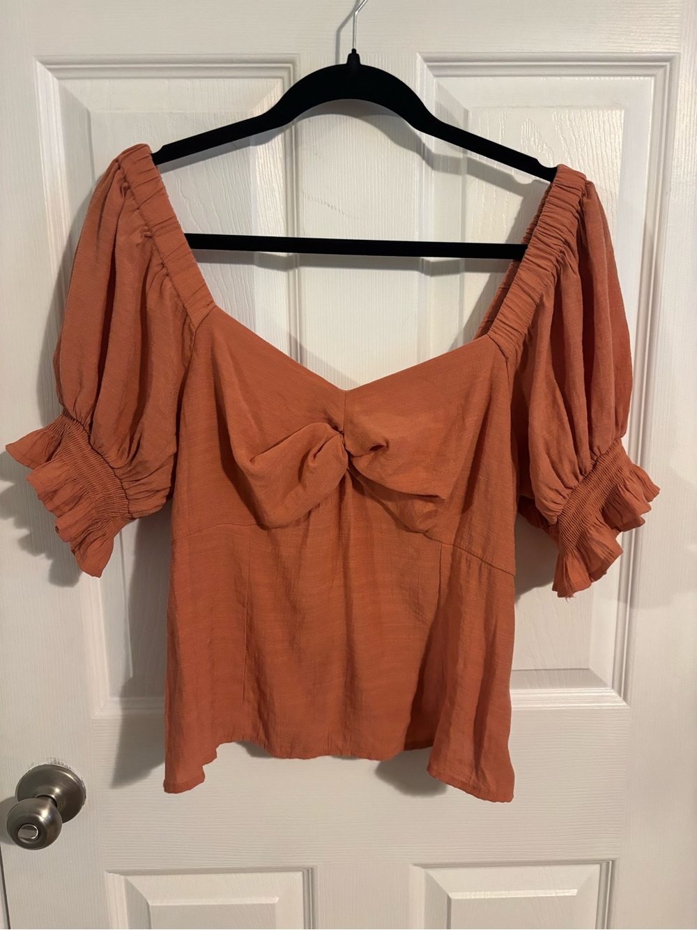 😍Nine West Boho Rust Puff Sleeve Crop Blouse X large